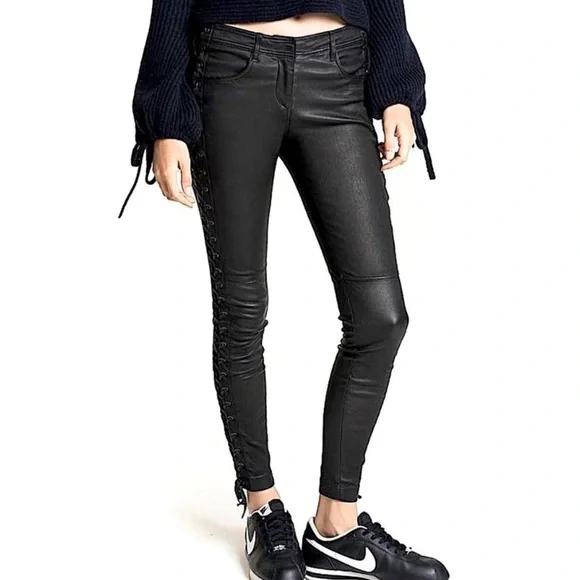 A.L.C. ‘Dent’ Black Lace-Up Leather Pants Size 2 - Picture 2 of 14